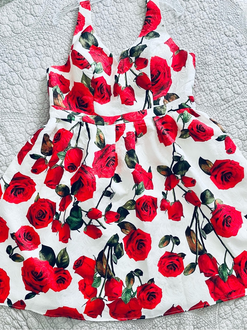 Modcloth White Dress with Red Rose Print